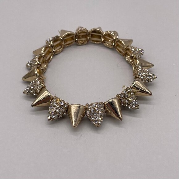 Mikey London Crystal Spike Stretch Bangle Bracelet Gold Tone Biker Retro - Picture 4 of 7